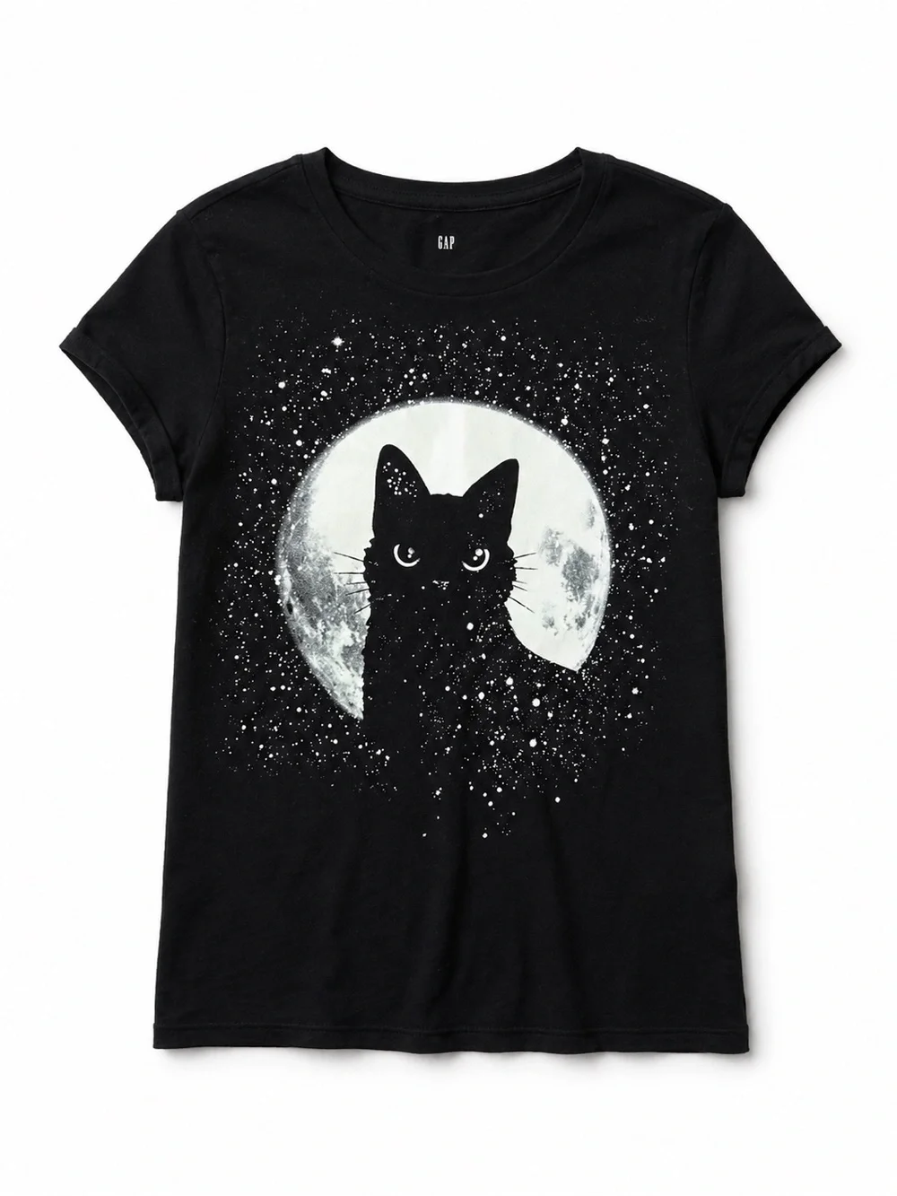 GAP Kids Black Cat Moon Graphic T-Shirt 100% Cotton Size M (8)